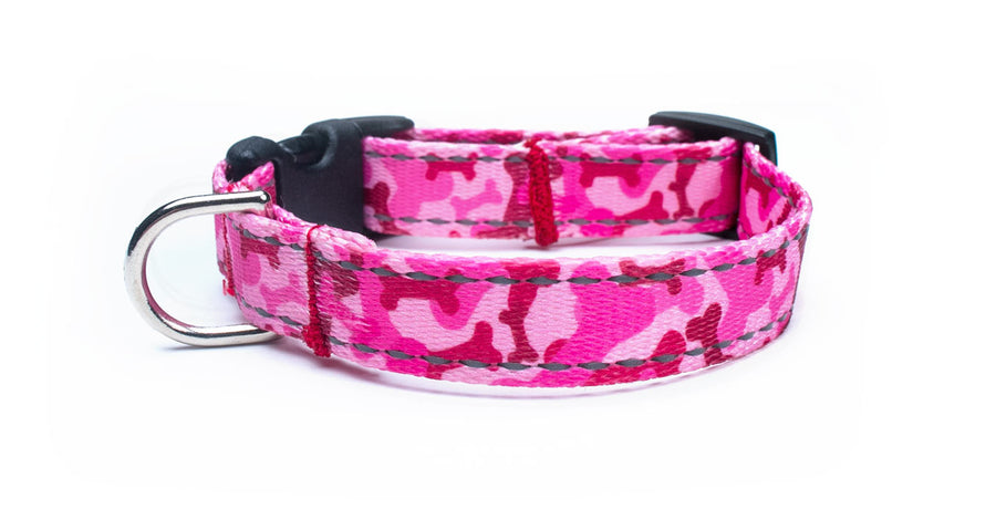 Reflective Pink Bone Camo Dog Collar