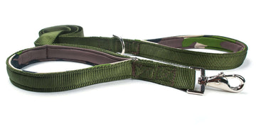 5ft 2 in 1 Dog Leash - Green with Green Camo, featuring padded ergonomic handles and durable material.