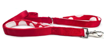 5ft 2 in 1 Dog Leash - Red with Red Dots featuring padded handles and swivel snap for comfort and style.