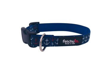 Anchors Away Collar featuring durable nylon webbing and anchor print design, made in the USA.