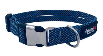 Aussie Blue Adjustable Rope Collar made from climbing rope with a metal buckle and D-ring.