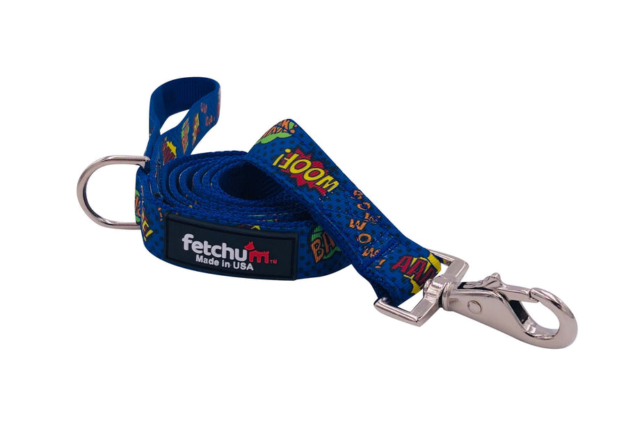 BARK WOOF WOW LEASH in vibrant blue with strong swivel snap, perfect for stylish outdoor adventures.