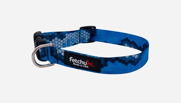 Blue Ridge Collar made of polyester print webbing with a quick release buckle, D-ring, and reinforced stitching.