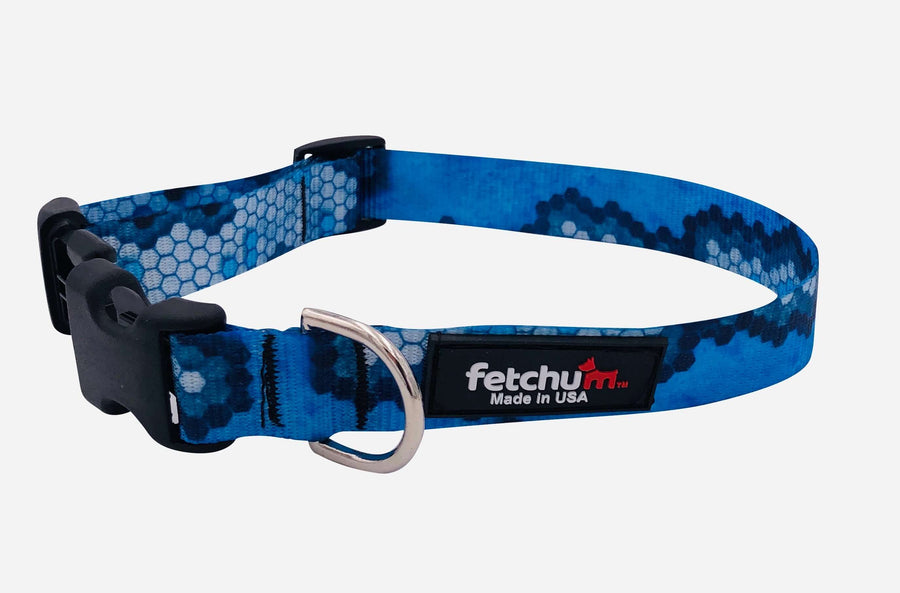 Blue Ridge Collar featuring durable polyester print webbing and easy-release buckle, made in the USA.