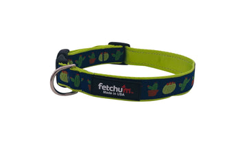Cactus Collar featuring colorful cactus designs, durable nylon webbing, quick release buckle, made in USA.