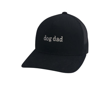 Dog Dad Hat in black with custom embroidery and premium mesh panels for breathability.