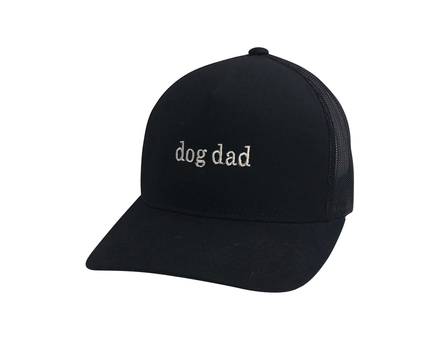 Dog Dad Hat in black with custom embroidery and premium mesh panels for breathability.