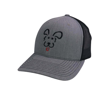 Dog Face Hat featuring custom embroidery and breathable mesh panels for a retro style.
