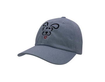 Dog Face Hat featuring a trendy dad cap style with custom dog embroidery and adjustable antique brass buckle.