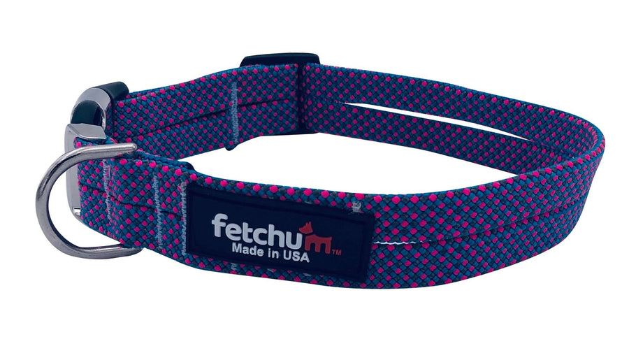 Electric Blitz Adjustable Rope Collar in vibrant pink and blue pattern, made in USA with durable materials.
