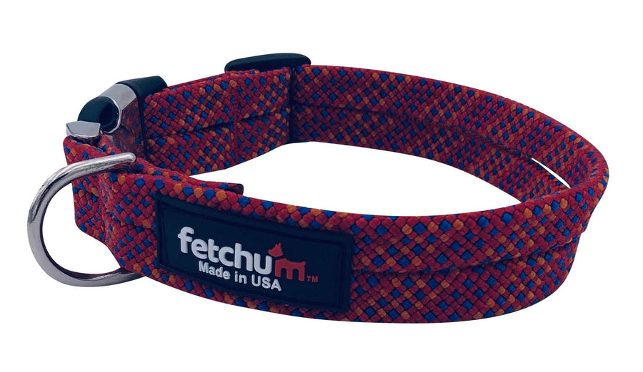 Pupfetti Adjustable Rope Collar made from durable climbing rope, featuring quick release buckle and D-ring, made in USA.