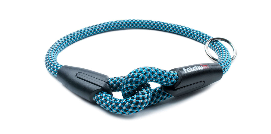Fetchum Dog Collar in Aussie Blue featuring durable climbing rope and a secure slip-on design