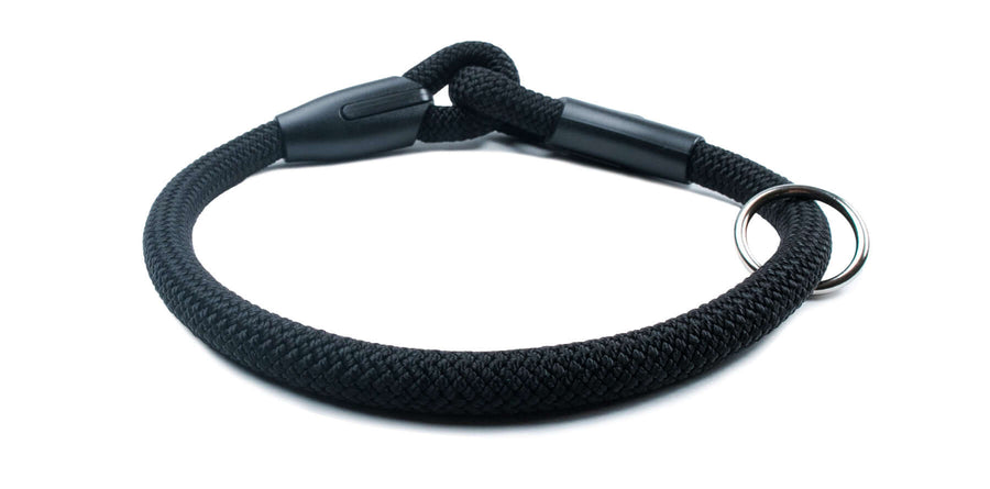 Fetchum Dog Collar In The Bark Knight, durable black climbing rope collar for dogs.