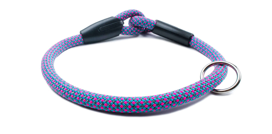 Fetchum Dog Collar In Electric Blitz made from premium climbing rope, featuring a vibrant braided design.