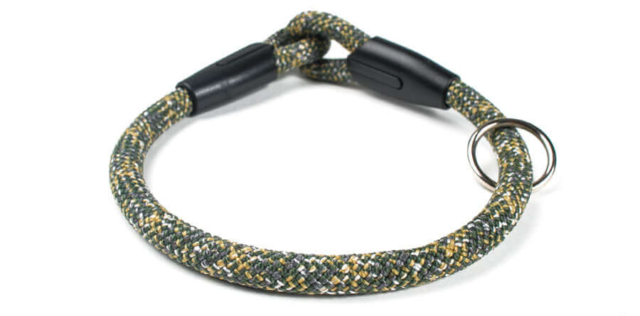 Fetchum Dog Collar in Komodo Kamo featuring premium climbing rope, fixed length design, and a stylish woven pattern.