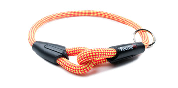 Fetchum Dog Collar In Mango Tango made with premium climbing rope and slip-on design for ultimate durability.