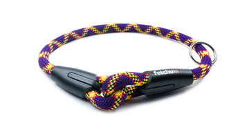 Fetchum Dog Collar In Mardi Paw featuring a durable woven design with climbing rope and molded ends.