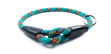 Fetchum Dog Collar In Ocean Mist Twist featuring durable climbing rope and a secure slip-on design.