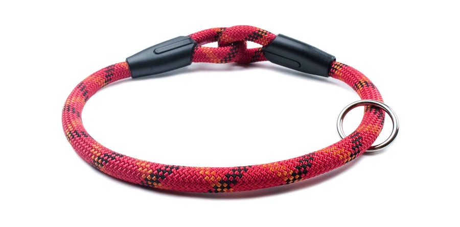 Fetchum Dog Collar In Red Dragon made with climbing rope, durable and odor-resistant design for dog comfort.