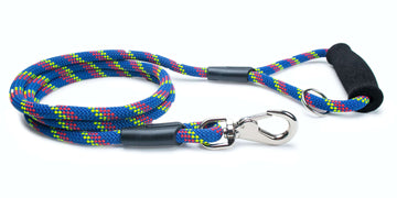 Fetchum Leash In Laser Swirl + Comfort Grip with vibrant colors and durable handle for comfortable dog walks.