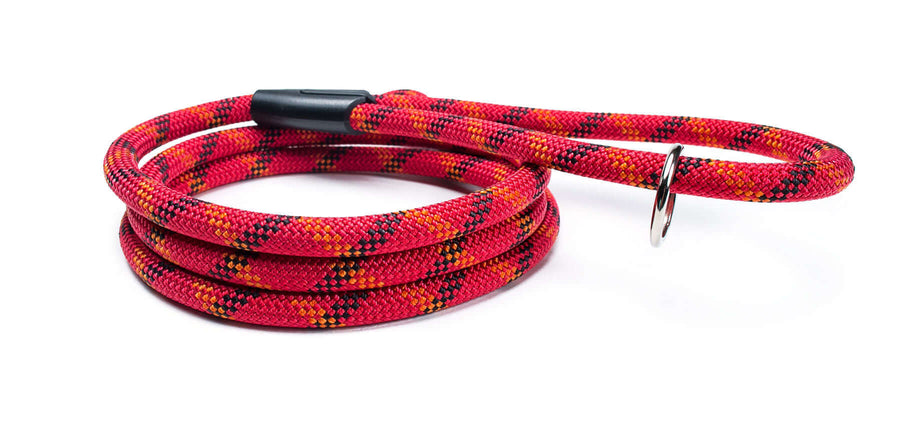 Fetchum Leash In Red Dragon, premium climbing rope leash with vibrant red color, O-ring for accessories.