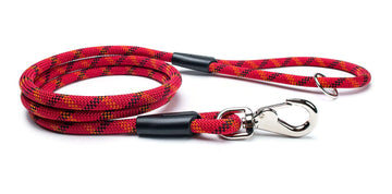 Fetchum Leash In Red Dragon, a vibrant dog leash made with premium climbing rope and secure marine clip.