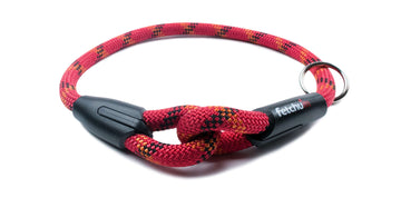 Fetchum Dog Collar In Red Dragon made from premium climbing rope, flexible design, and knot details.