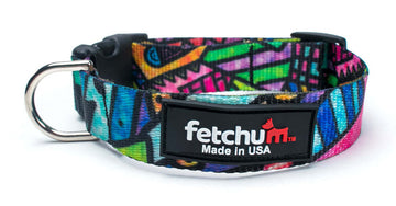 Graffiti Collar with colorful print, made of durable polyester, featuring quick release buckle and D ring.