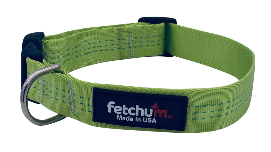 Lime Collar made with durable mil-spec webbing and reinforced stitching, designed for strong dogs, made in USA.