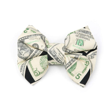 Money Bowtie for dogs, featuring unique dollar bill pattern, easily attaches to collars for special occasions.