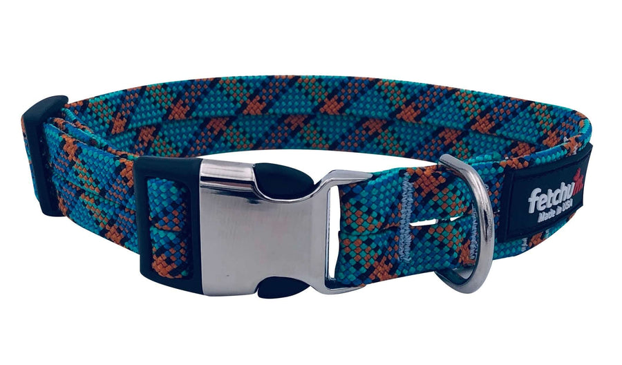 Ocean Mist Twist Adjustable Rope Collar featuring durable climbing rope, quick release buckle, and reinforced stitching.