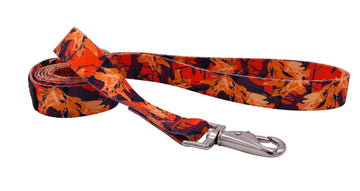 ORANGE CAMO LEASH featuring vibrant orange and black leaf patterns with a stylish swivel snap and durable design.