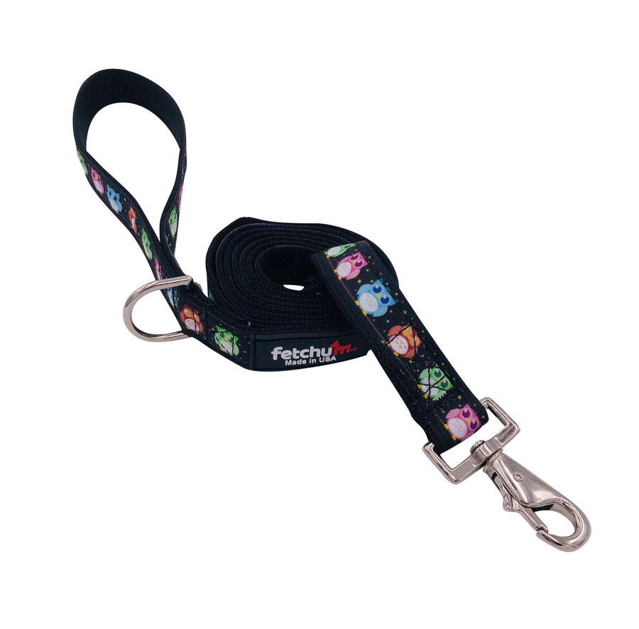 Owl leash featuring colorful owl designs, lightweight and durable, ideal for comfortable walks.