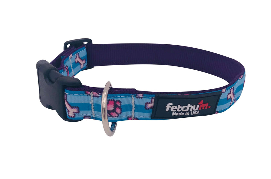 Pixel Paws Collar featuring vibrant design, quick release buckle, and D ring, made in USA for durability and comfort.