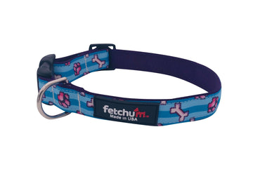Pixel Paws Collar in blue with playful design, made of durable nylon, UV and moisture resistant, quick release buckle.