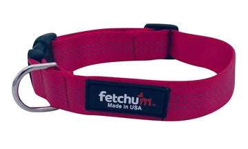Raspberry Collar made with premium mil-spec webbing for dogs, featuring quick release buckle and D ring.