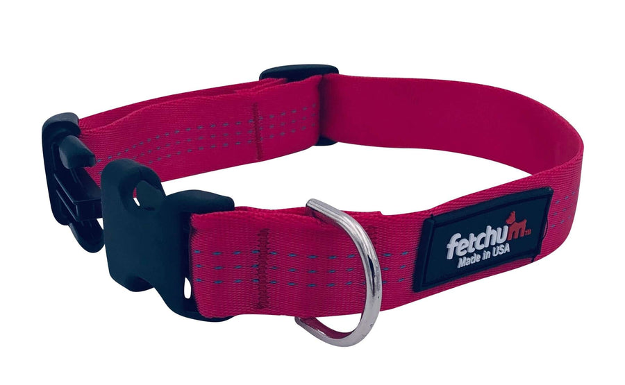 Raspberry Collar made with mil-spec webbing, featuring a quick release buckle and D ring, designed for strong dogs.