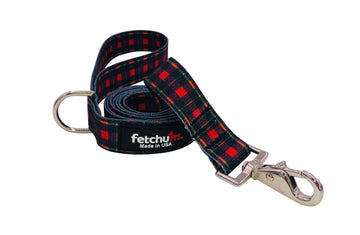 RED PLAID LEASH featuring strong polyester webbing and a stylish swivel snap, perfect for your pet.