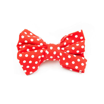 Red Polka Dot Bowtie for dogs, made of 100% cotton, easy to attach, unique pattern, machine washable.