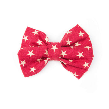 Red Stars Bowtie for dogs, made from 100% cotton, easily attaches to collars for special occasions.