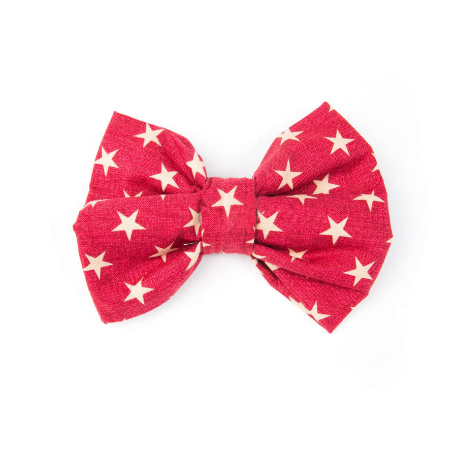 Red Stars Bowtie for dogs, made from 100% cotton, easily attaches to collars for special occasions.