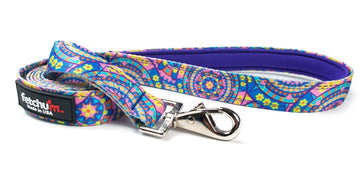 REFLECTIVE BLUE BOHO PADDED HANDLE LEASH with padded handle and colorful design