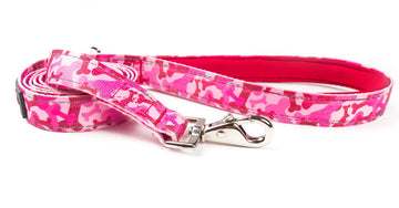 REFLECTIVE PINK BONE CAMO PADDED HANDLE LEASH featuring a stylish design and a comfortable grip.