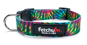 Reflective Tie Dye Collar in vibrant colors with quick release buckle and D ring, made in the USA.