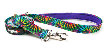 REFLECTIVE TIE DYE PADDED HANDLE LEASH featuring colorful tie dye design and ergonomic padded handle.
