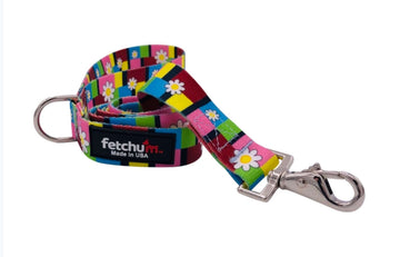 RETRO FLOWER LEASH featuring a vibrant floral pattern, comfortable design, and durable materials, made in the USA.