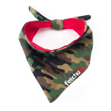 Reversible Green Camo Bandana featuring a stylish camo design and a red scoop neckline.