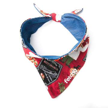Reversible La Cucina Bandana showcasing a vibrant design with scoop neckline, handcrafted in the USA from premium cotton.