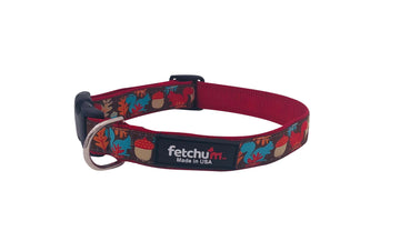 Squirrel Collar made of tubular nylon with colorful design, featuring quick release buckle and D-ring, made in USA.