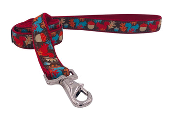 SQUIRREL LEASH with colorful squirrel and acorn design, featuring a sturdy swivel snap and comfortable grip.